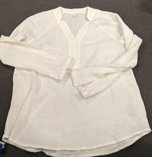 GARNET HILL Soft Gauzy White Popover Shirt